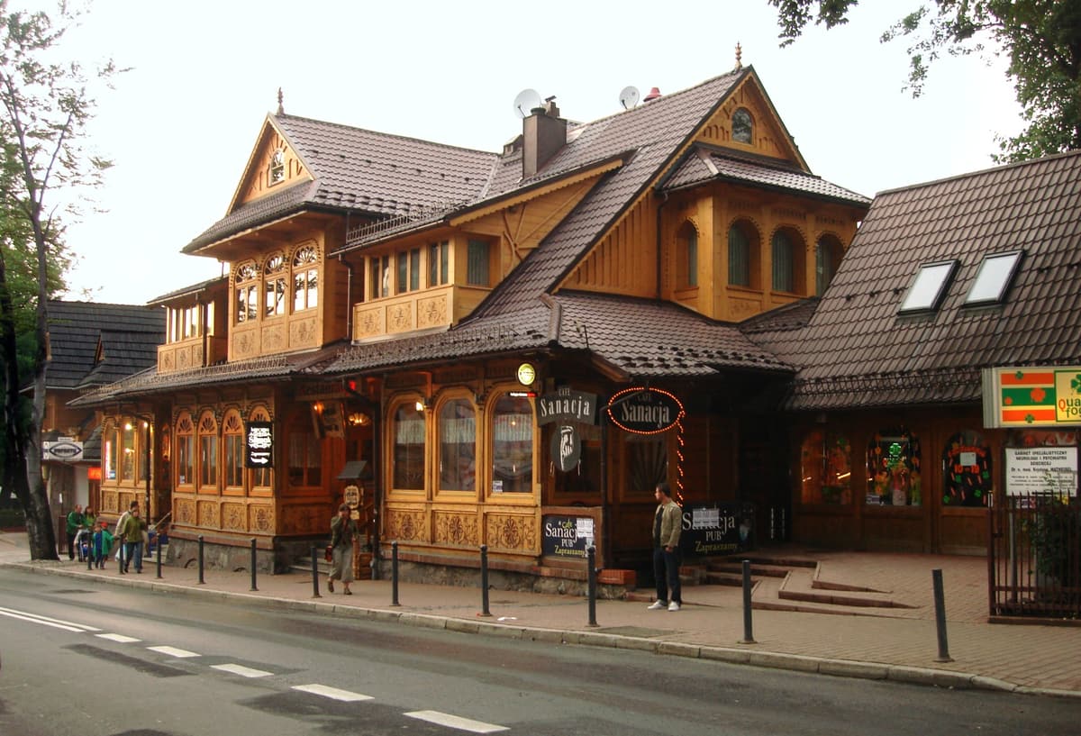 Wooden highlander-style building on Krupówki street in Zakopane